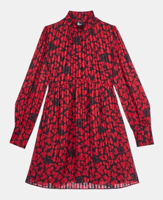 The Kooples F BLACK - RED short pleated heart print dress