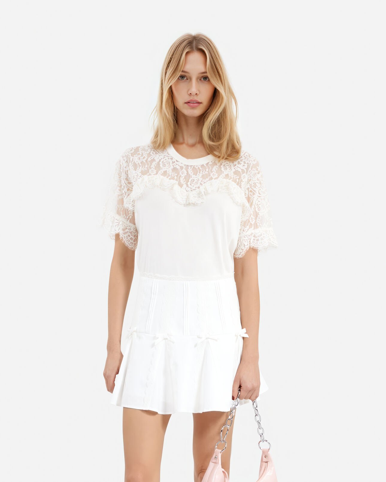 The Kooples DAMEN ECRU t-shirt mit spitze in ecru