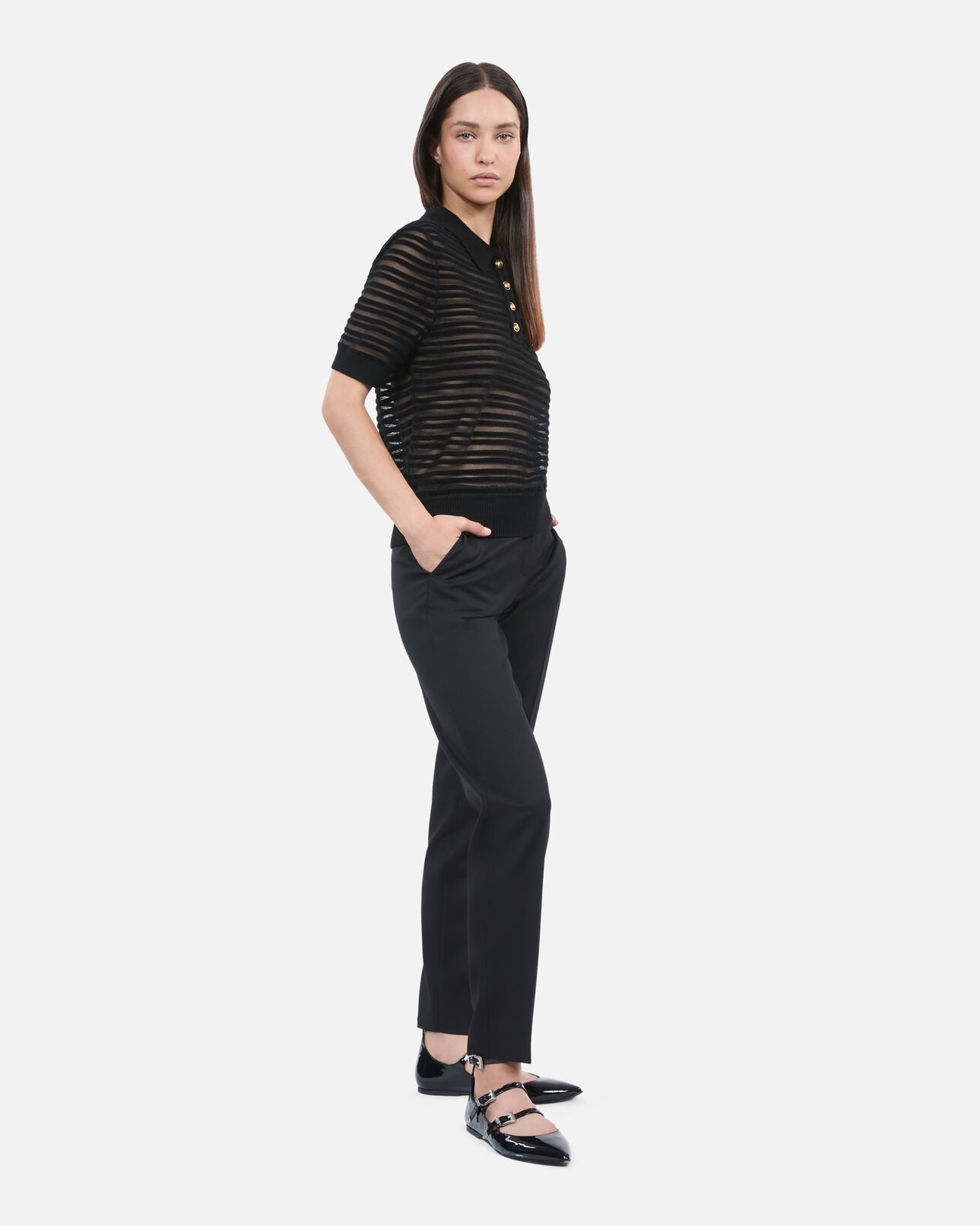 The Kooples FEMME BLACK polo en maille noire
