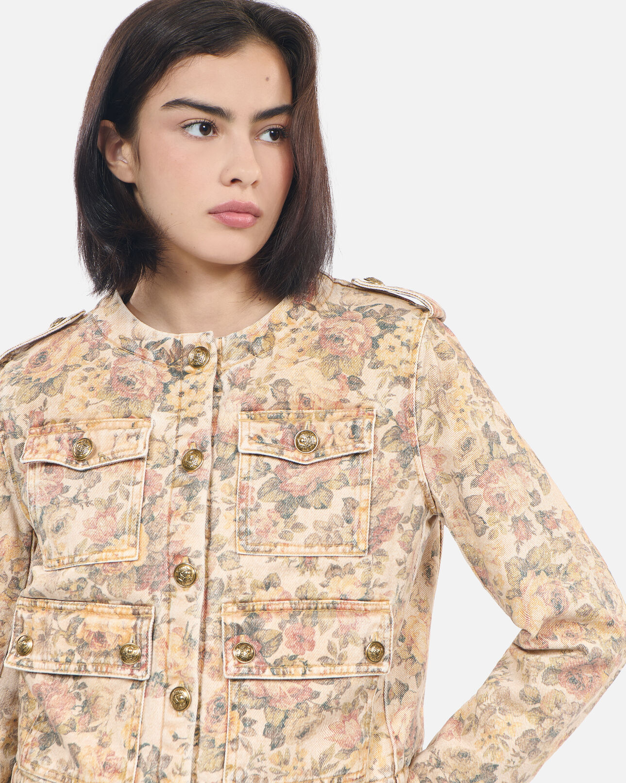 The Kooples FEMME BEIGE LINEN veste imprimé fleuri