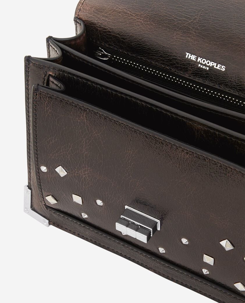 The Kooples FEMME BROWN sac emily small en cuir craquelé marron