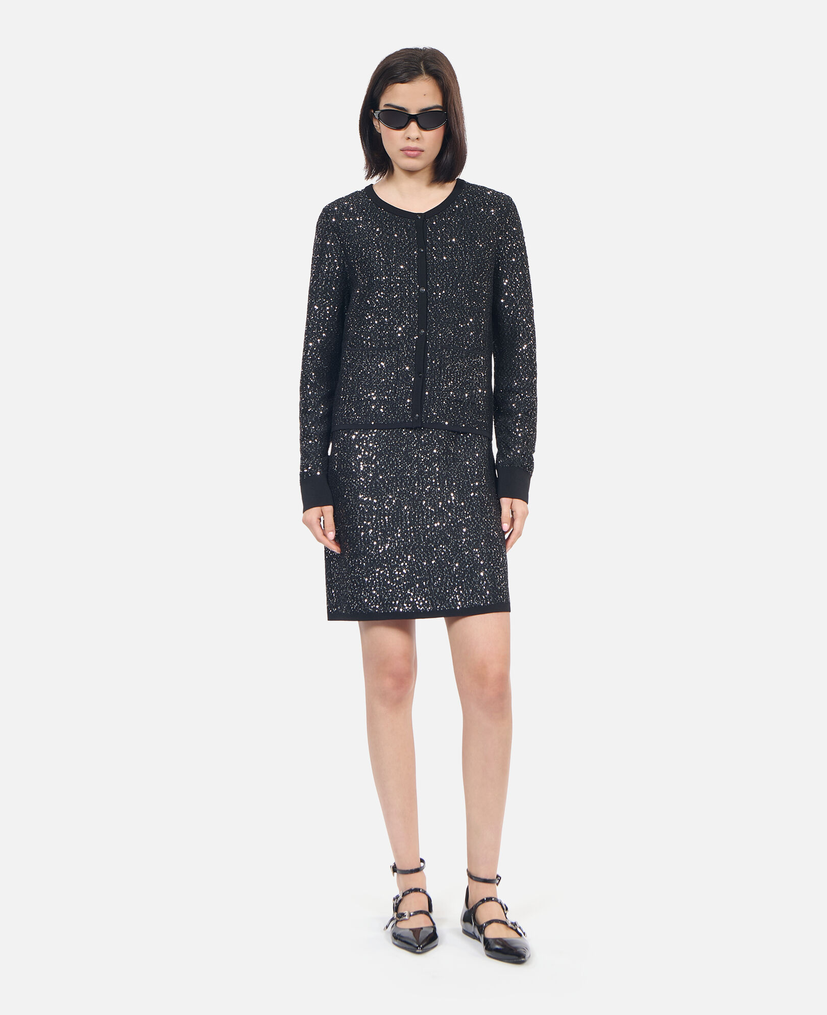 The Kooples DAMEN BLACK schwarze strickjacke mit pailletten