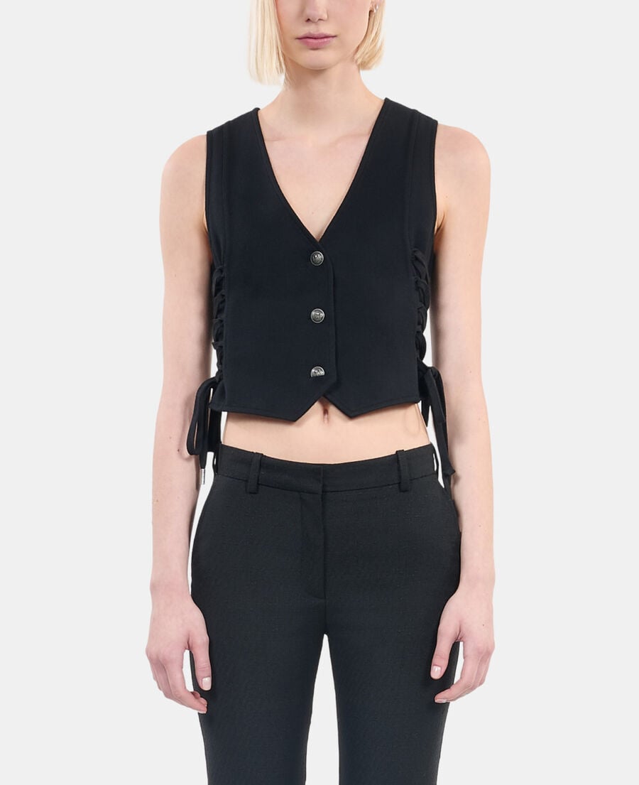 The Kooples DAMEN BLACK schwarze weste mit schnürung