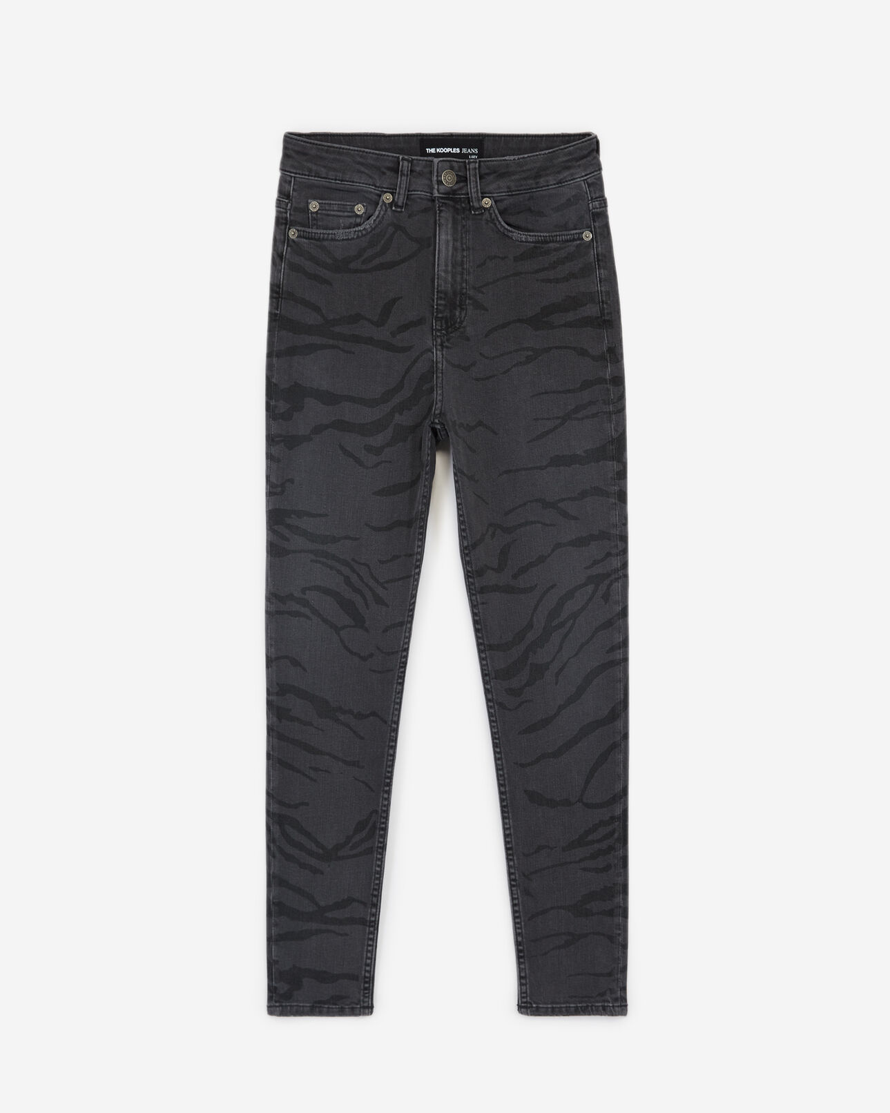The Kooples WOMEN BLACK high-waist faded black jeans with zebra print