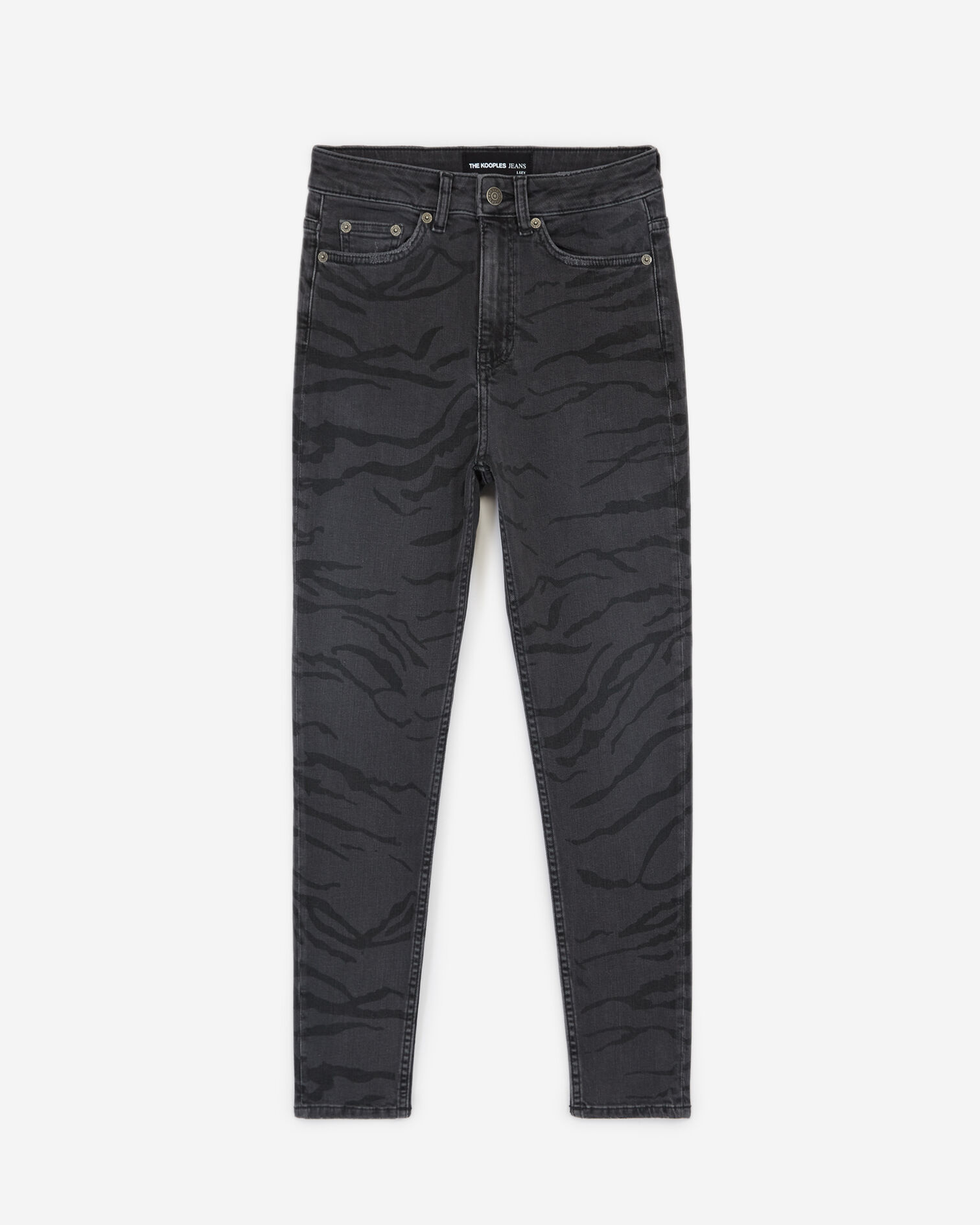 High-waist faded black jeans with zebra print, BLACK, hi-res image number null