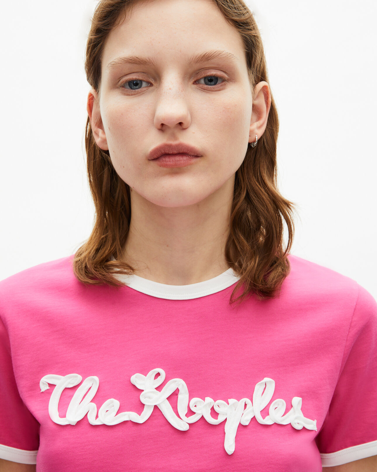 The Kooples F FUSHIA fuchsia ribbon embroidery t-shirt