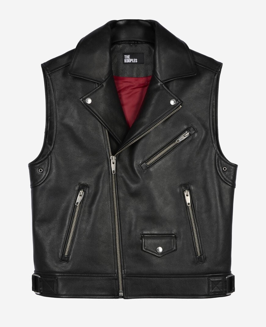 The Kooples HERREN BLACK ärmellose jacke aus schwarzem leder