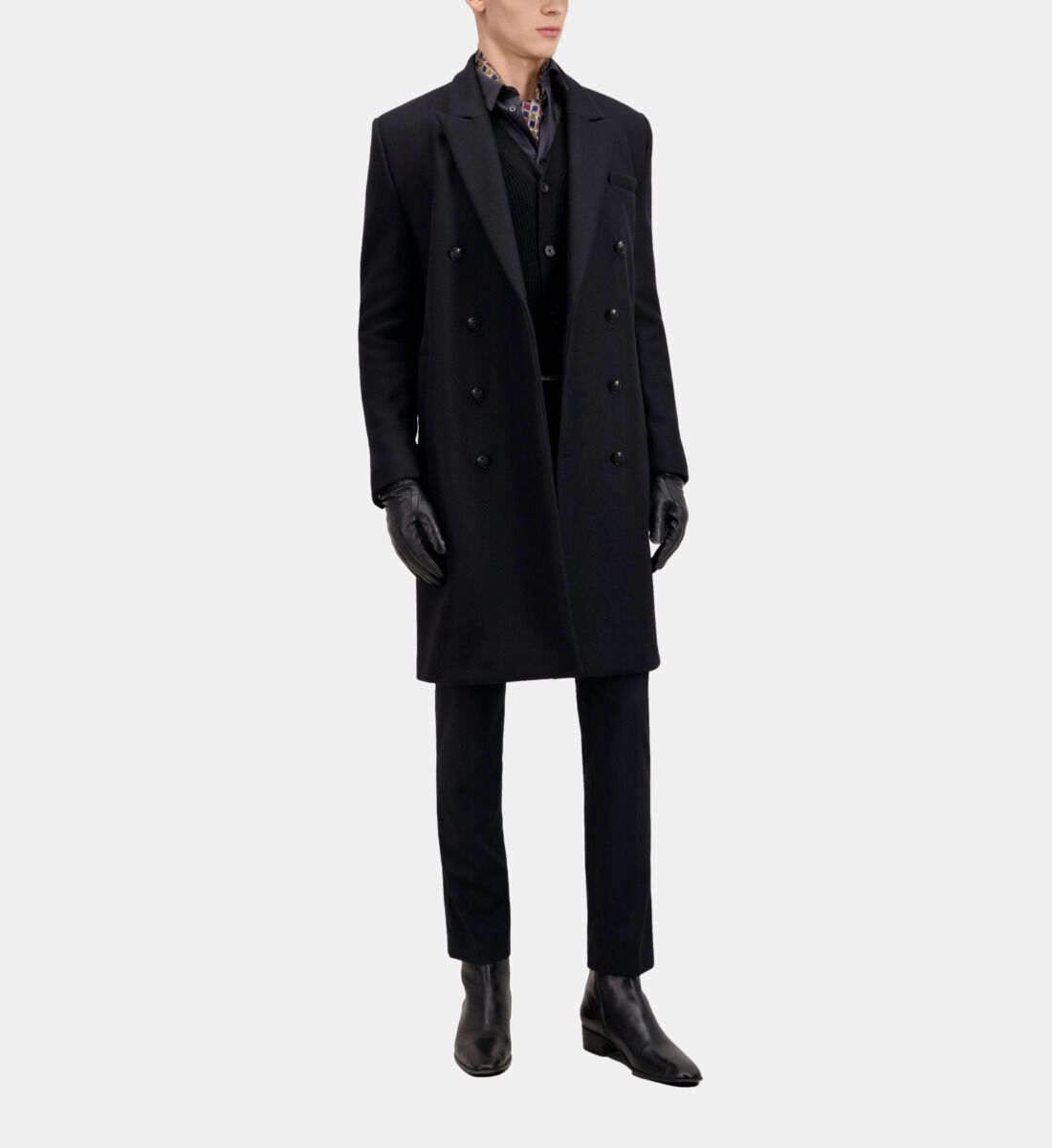 Long black wool shop coat