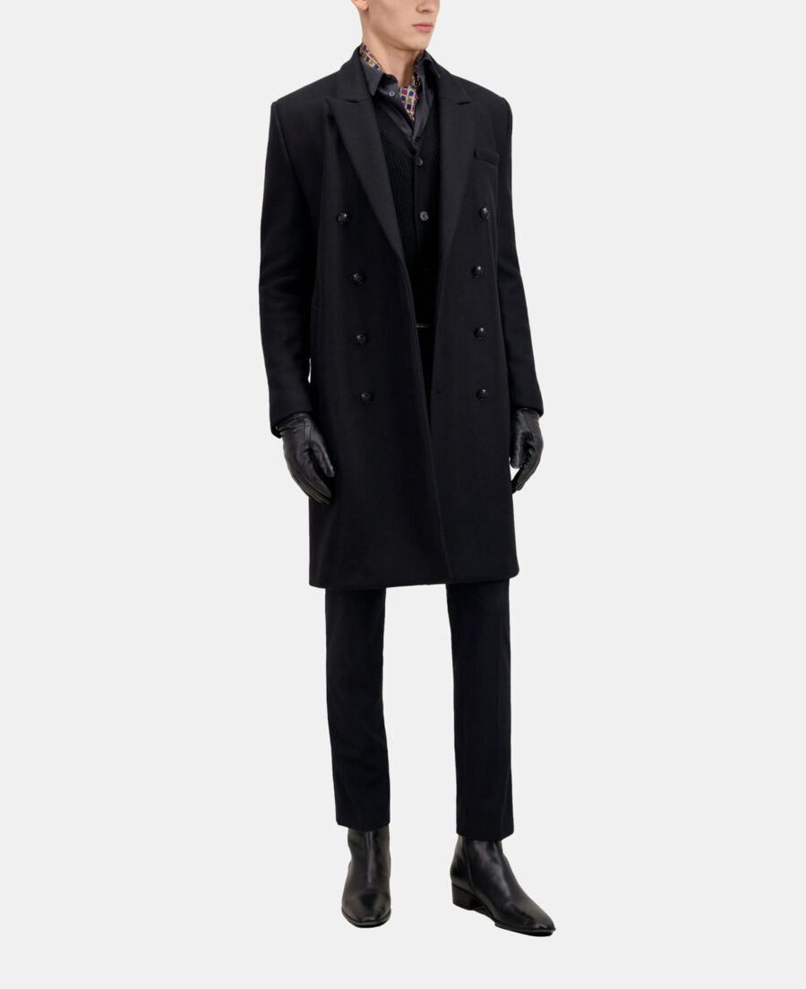 manteau noir long en laine