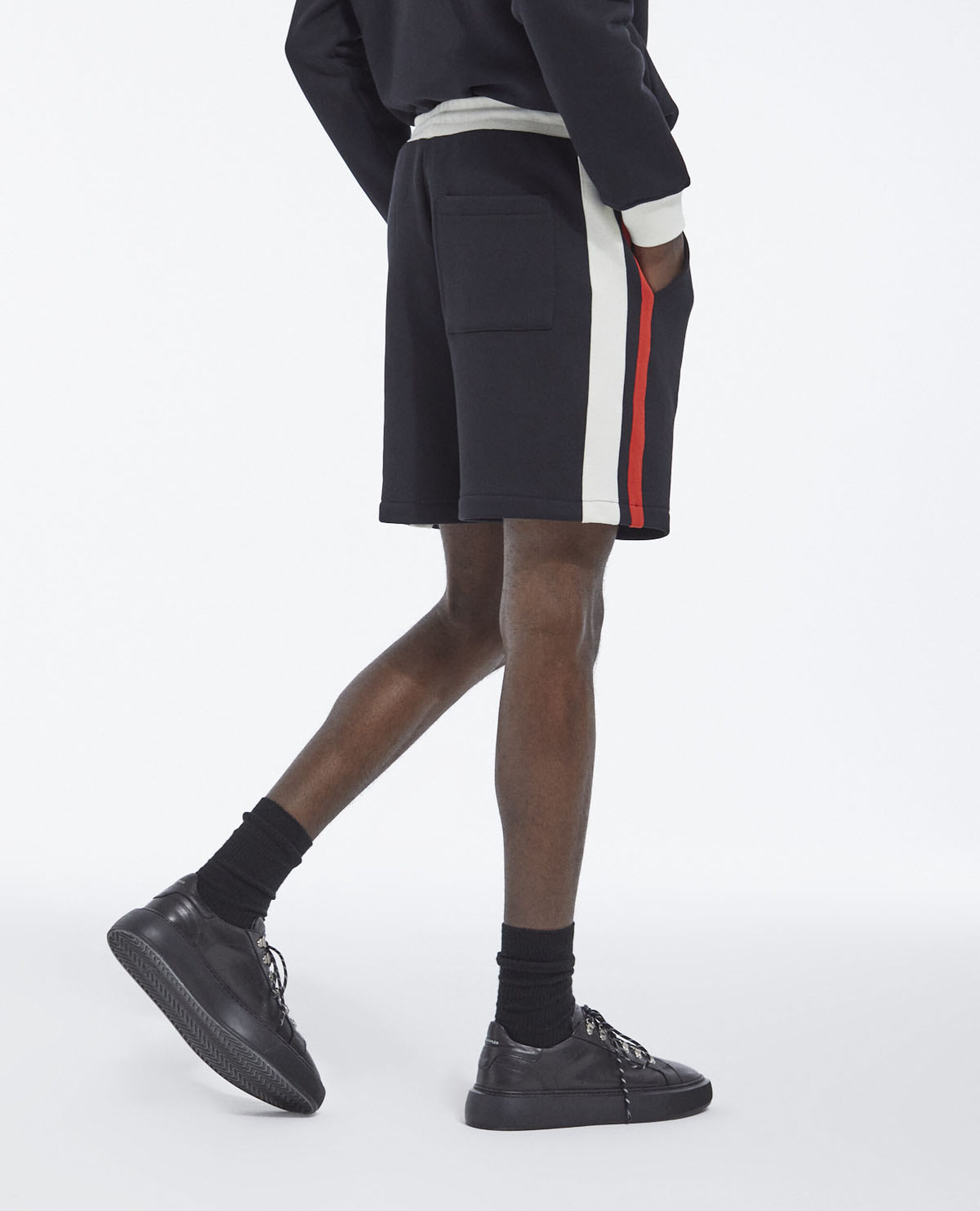 Black fleece shorts with red side stripes, BLACK ECRU RED, hi-res image number null
