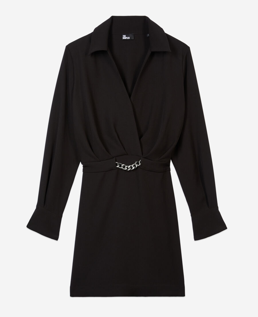 The Kooples DAMEN BLACK schwarzes, kurzes kleid aus krepp mit kette