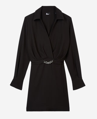 The Kooples DAMEN BLACK schwarzes, kurzes kleid aus krepp mit kette