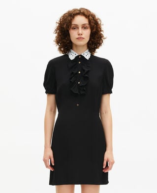 The Kooples F BLACK short black dress with contrasting embroidered collar