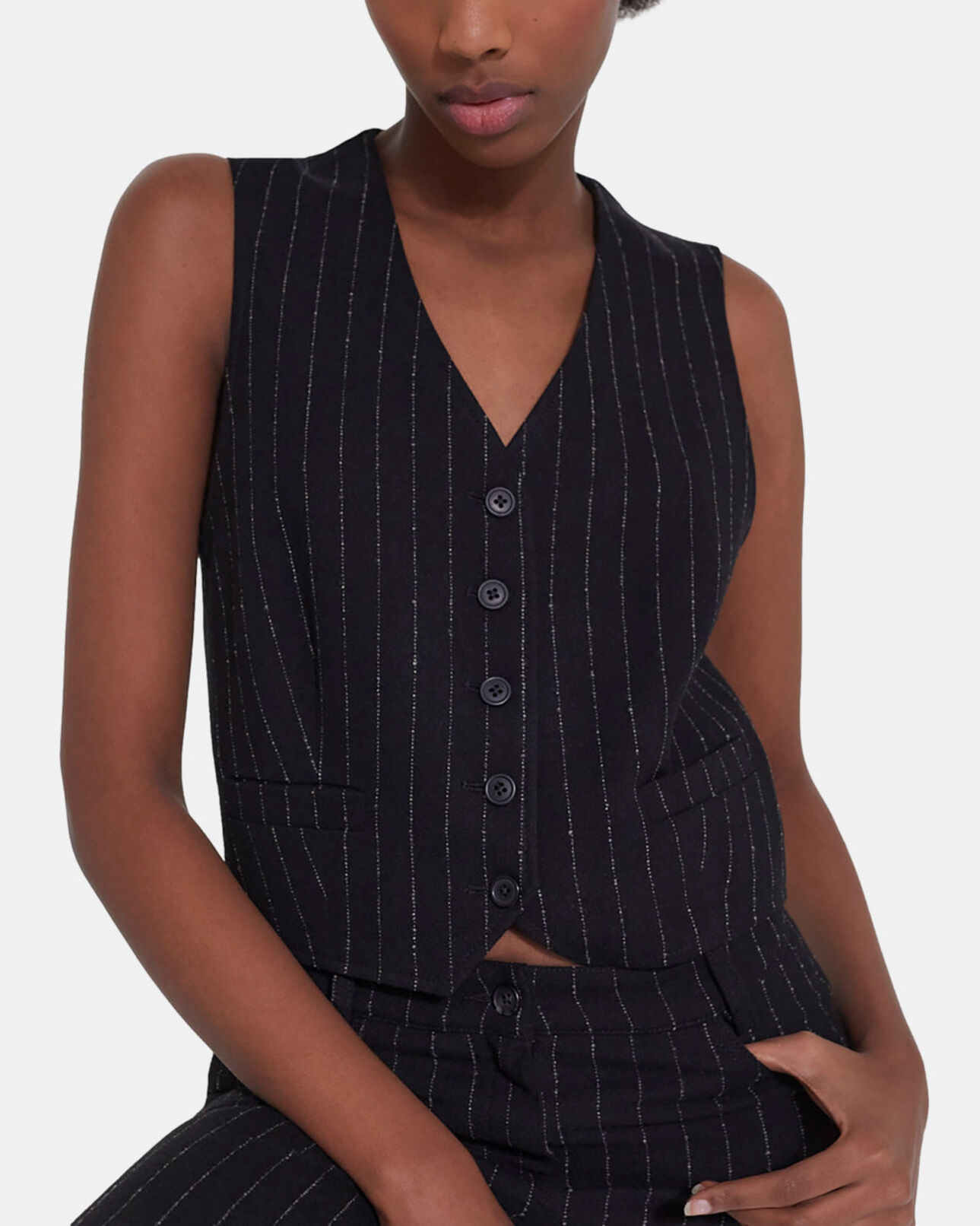 The Kooples WOMEN BLACK WHITE striped wool suit vest