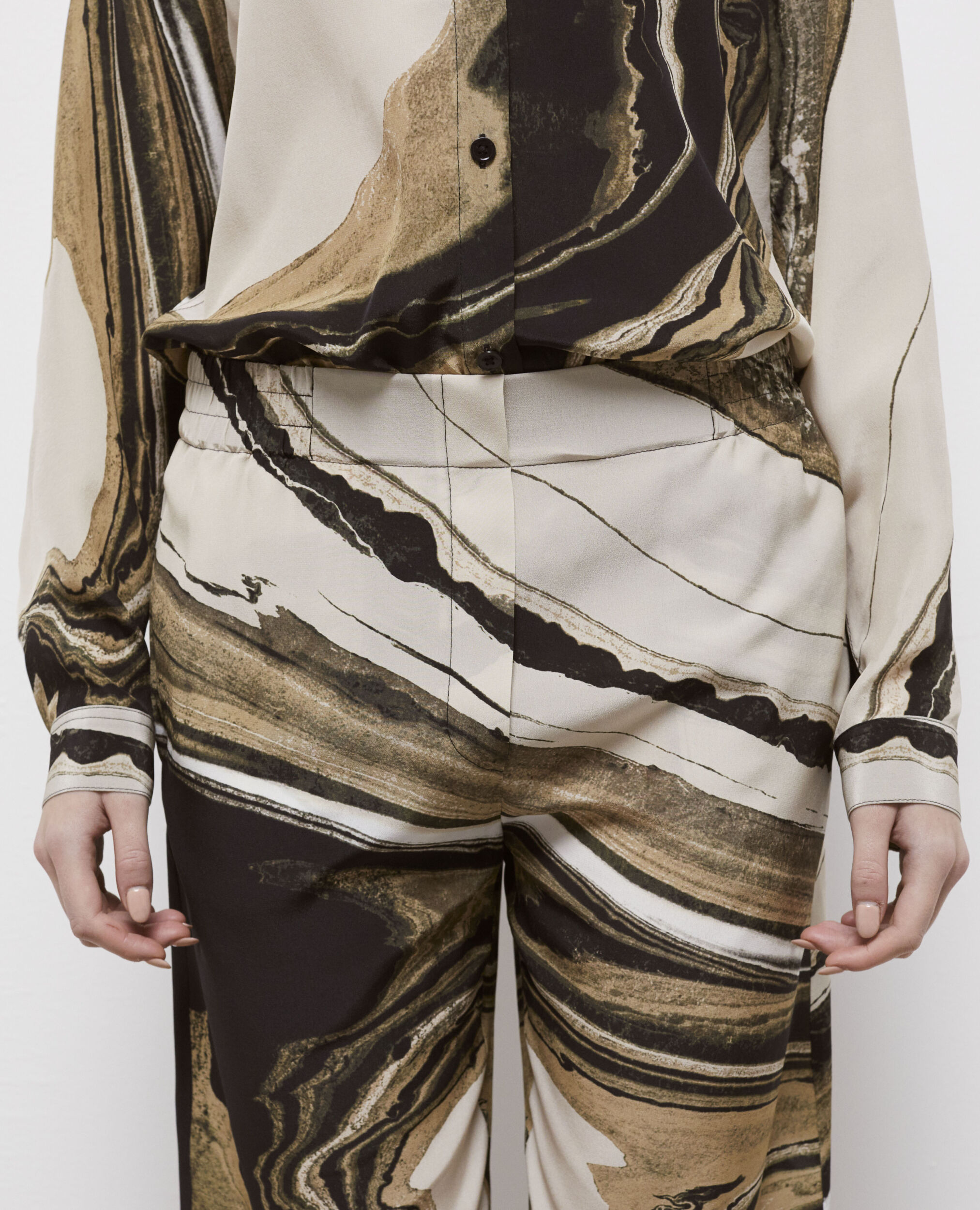 Printed flowing silk pants, BEIGE-BROWN, hi-res image number null
