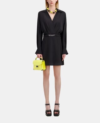 The Kooples F BLACK short black crepe dress with chain