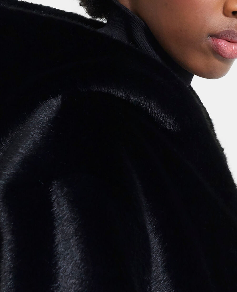 Black faux fur coat with hood | The Kooples - US