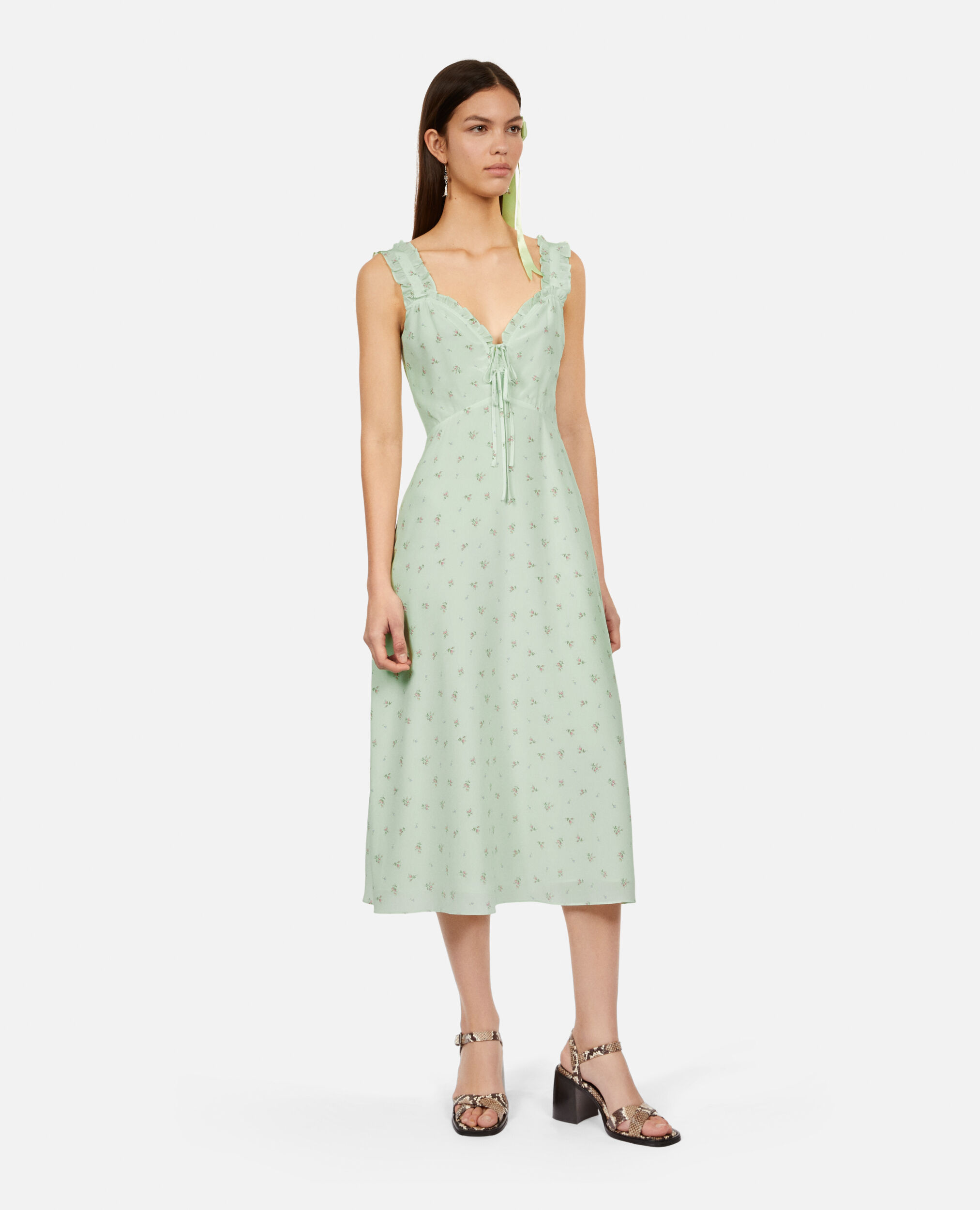 Langes Kleid mit Print, GREEN, hi-res image number null