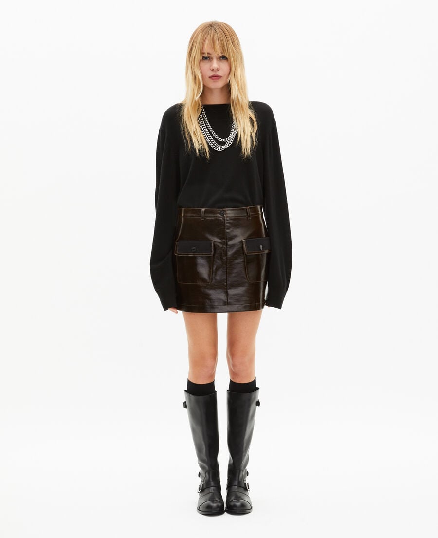 The Kooples WOMEN CAFE short brown vinyl-effect skirt