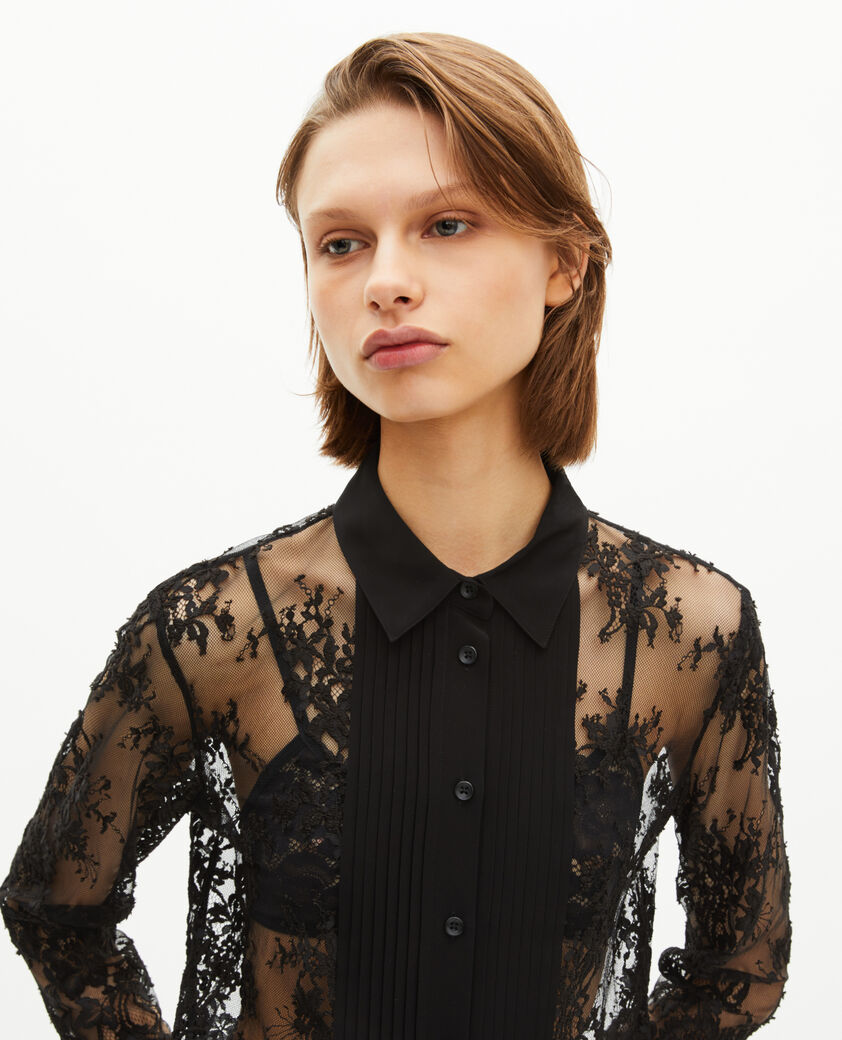 The Kooples DAMEN BLACK transparentes shirt aus schwarzer spitze
