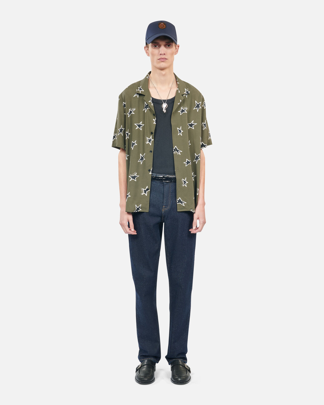 The Kooples MEN KAKI BLACK short-sleeved star printed shirt
