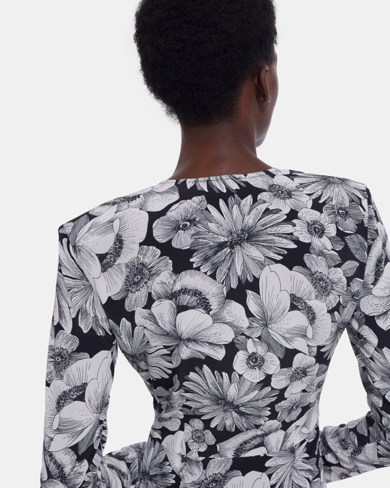 The Kooples WOMEN BLACK WHITE long floral silk dress