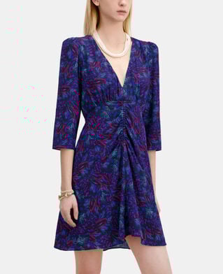 The Kooples FEMME BLUE RED robe courte imprimée en soie avec fronces