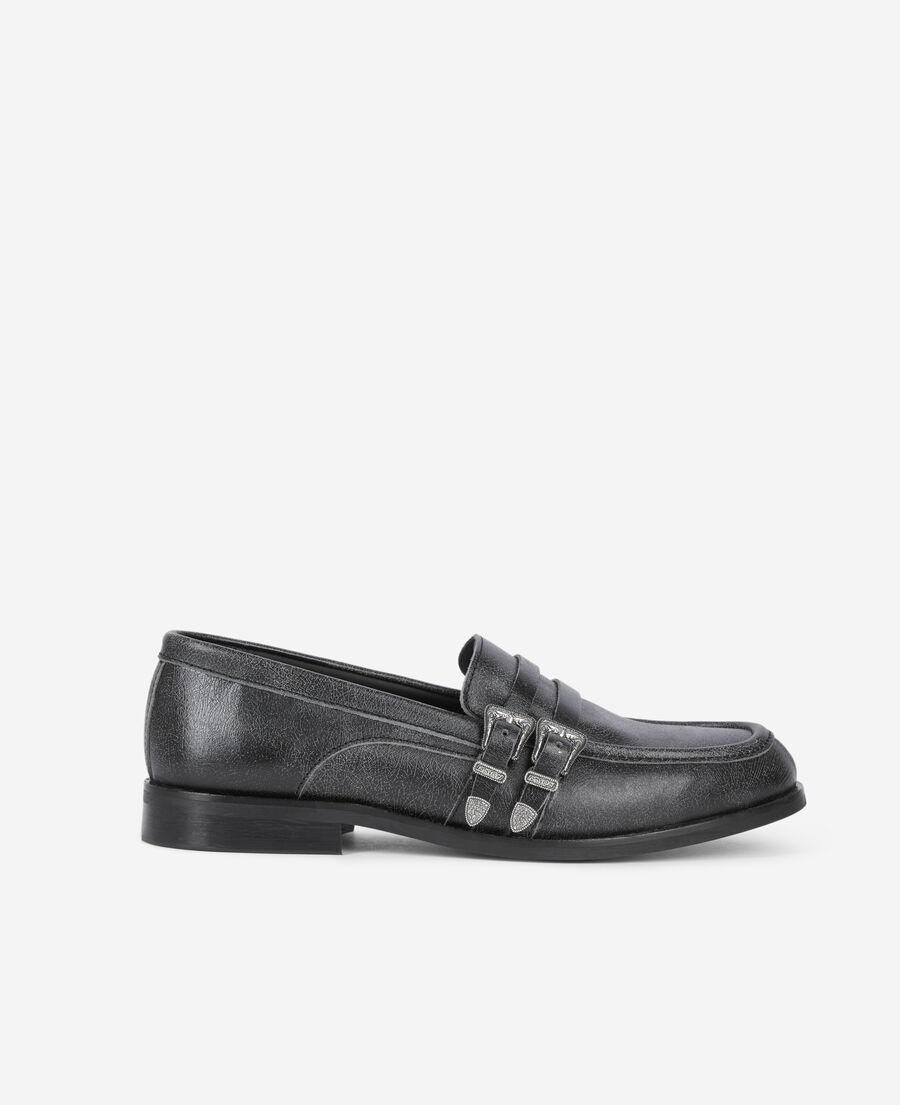 The Kooples F BLACK black leather loafers with western buckles