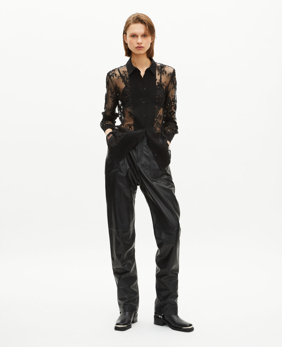 The Kooples WOMEN BLACK black lace sheer shirt