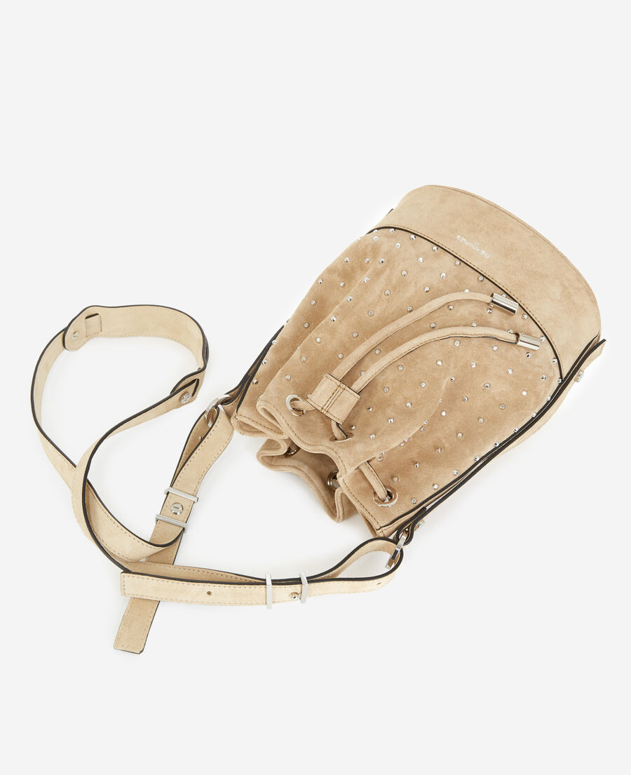 studded medium tina bag in beige suede