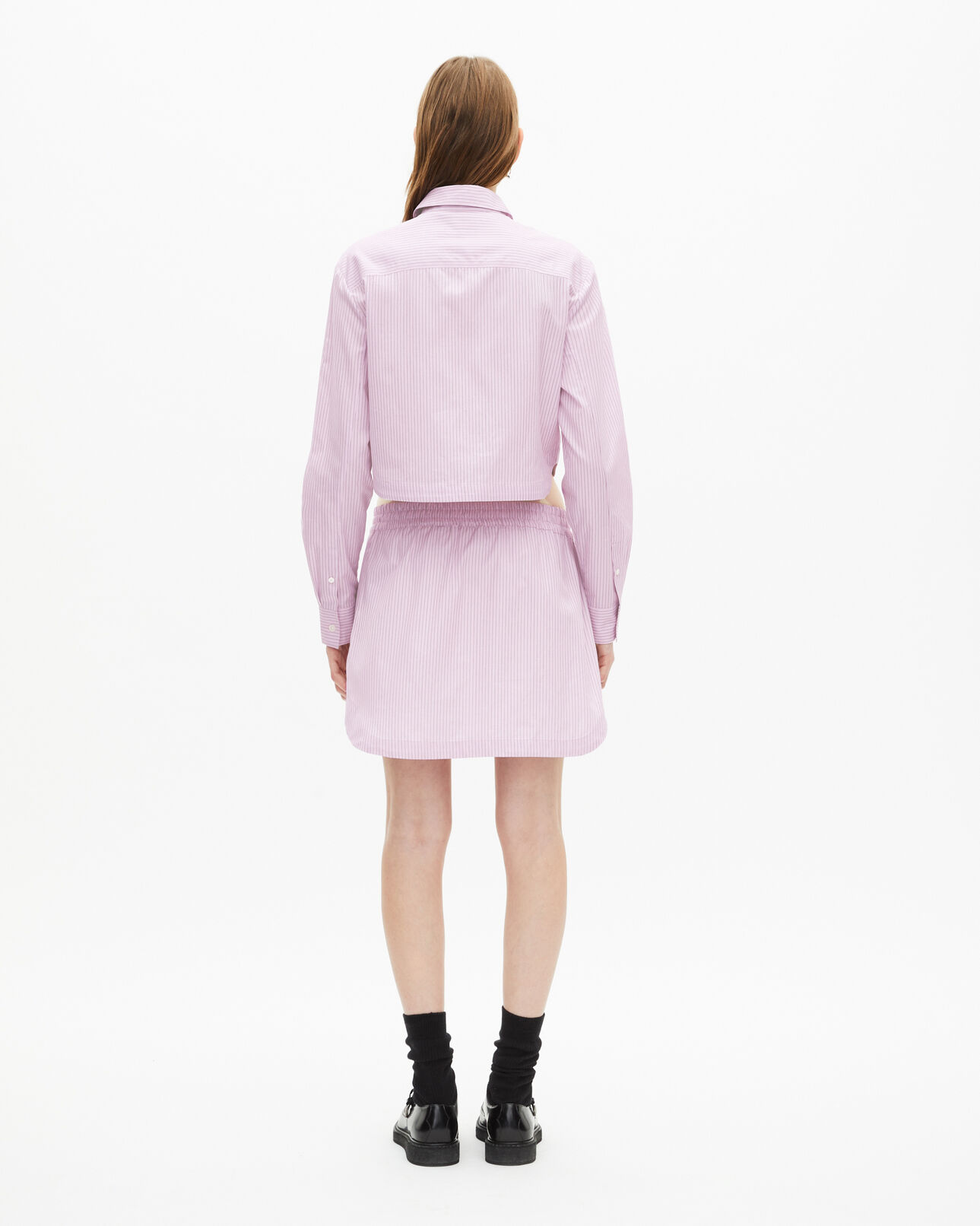 The Kooples FEMME PINK BLACK jupe courte à rayures rose