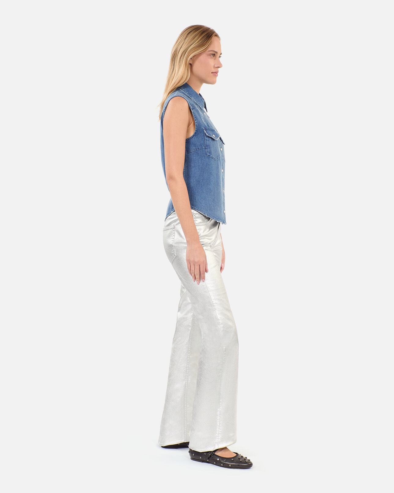 The Kooples WOMEN USED RAPIECE sleeveless blue denim shirt