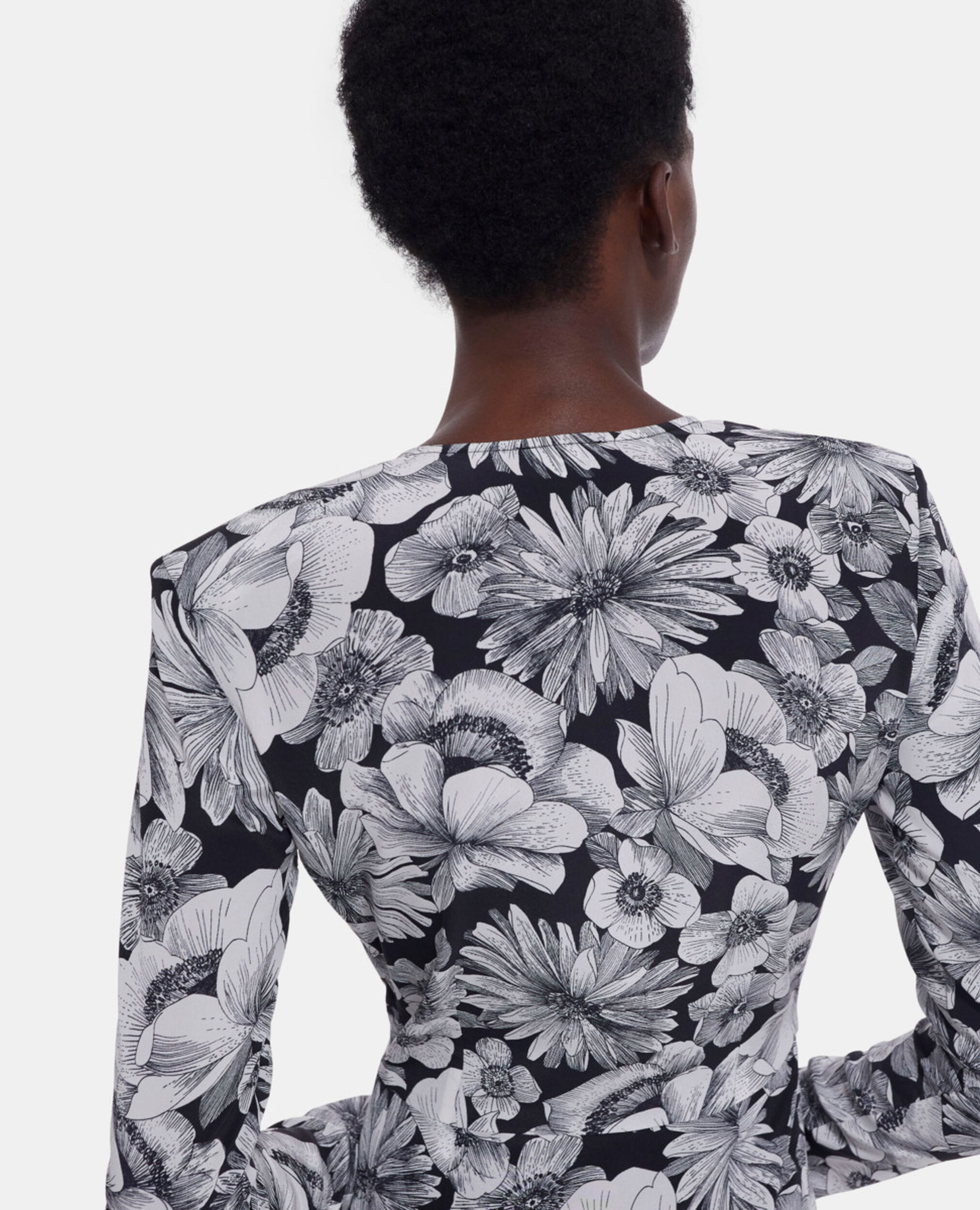 Vestido largo seda floral, BLACK WHITE, hi-res image number null