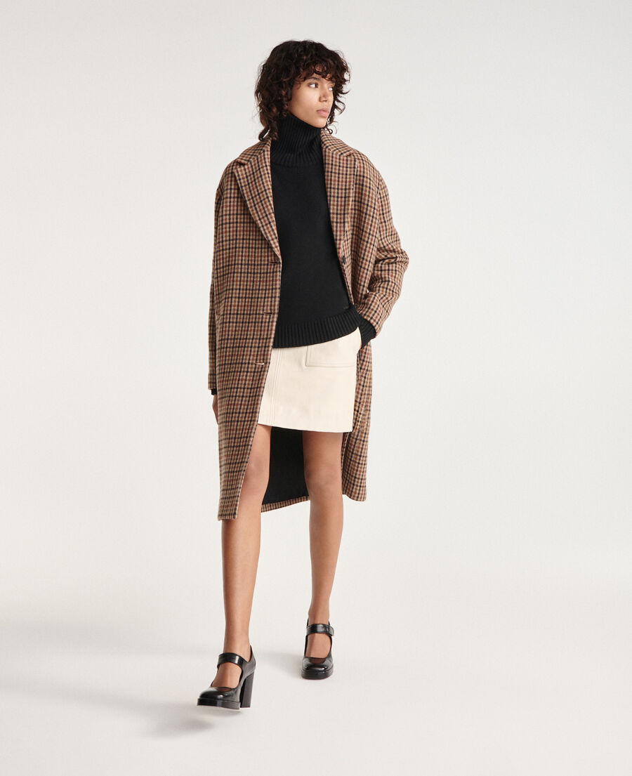 double-faced check wool coat