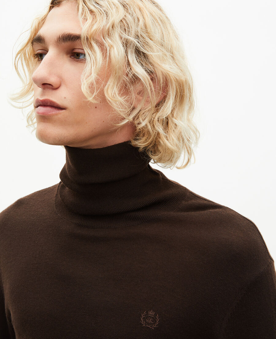 The Kooples HOMME DARK BROWN pull col roulé en laine mérinos marron