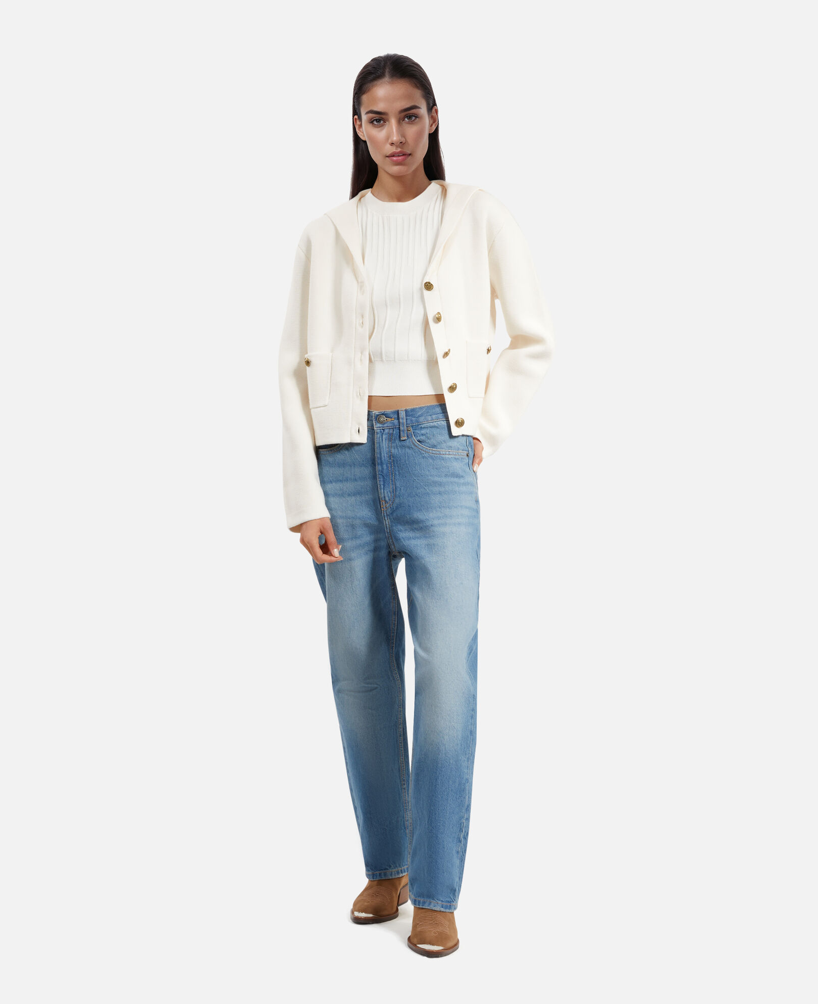 The Kooples WOMEN ECRU ecru cotton and wool cardigan