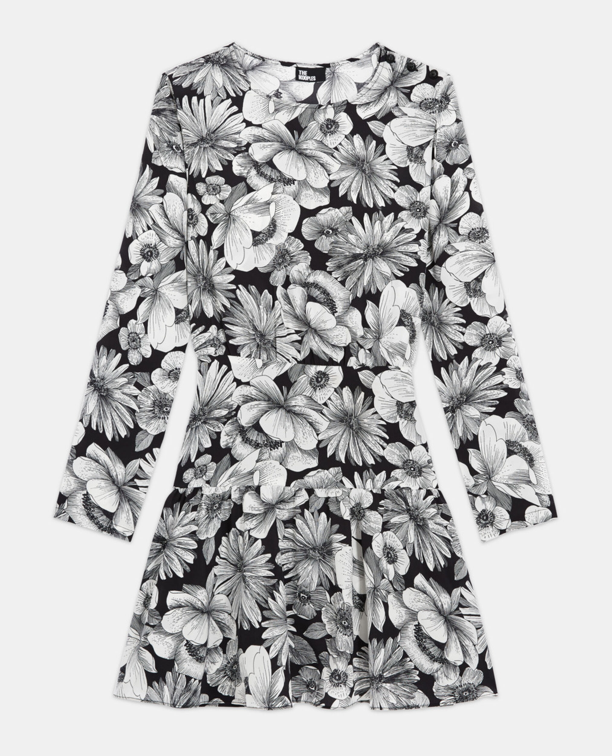 Short floral silk dress, BLACK WHITE, hi-res image number null