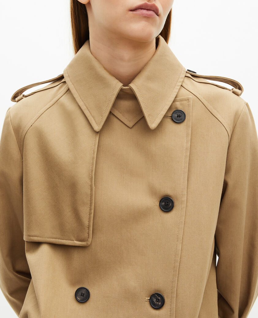 The Kooples DAMEN BEIGE langer trenchcoat aus beiger baumwolle