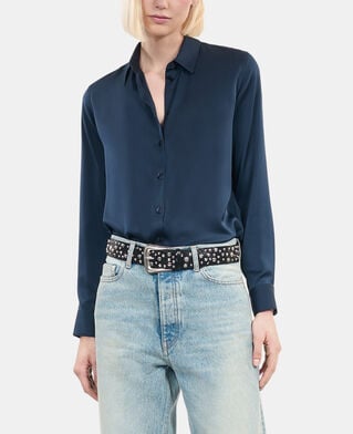 The Kooples DAMEN DARK NAVY marineblaues hemd aus seide