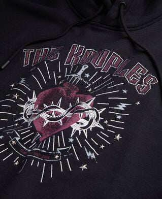 The Kooples F BLACK WASHED women's black hoodie with dagger through heart serigraphy
