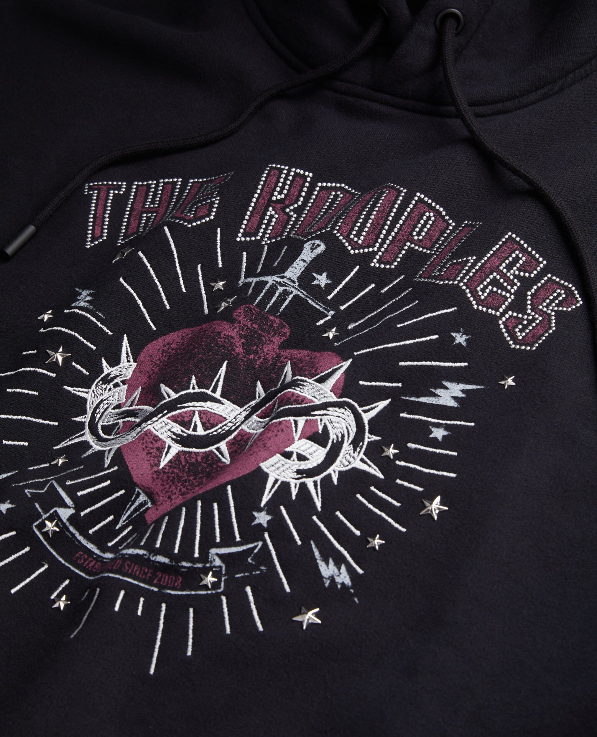 Women's Black hoodie with Dagger through heart serigraphy, BLACK WASHED, hi-res image number null