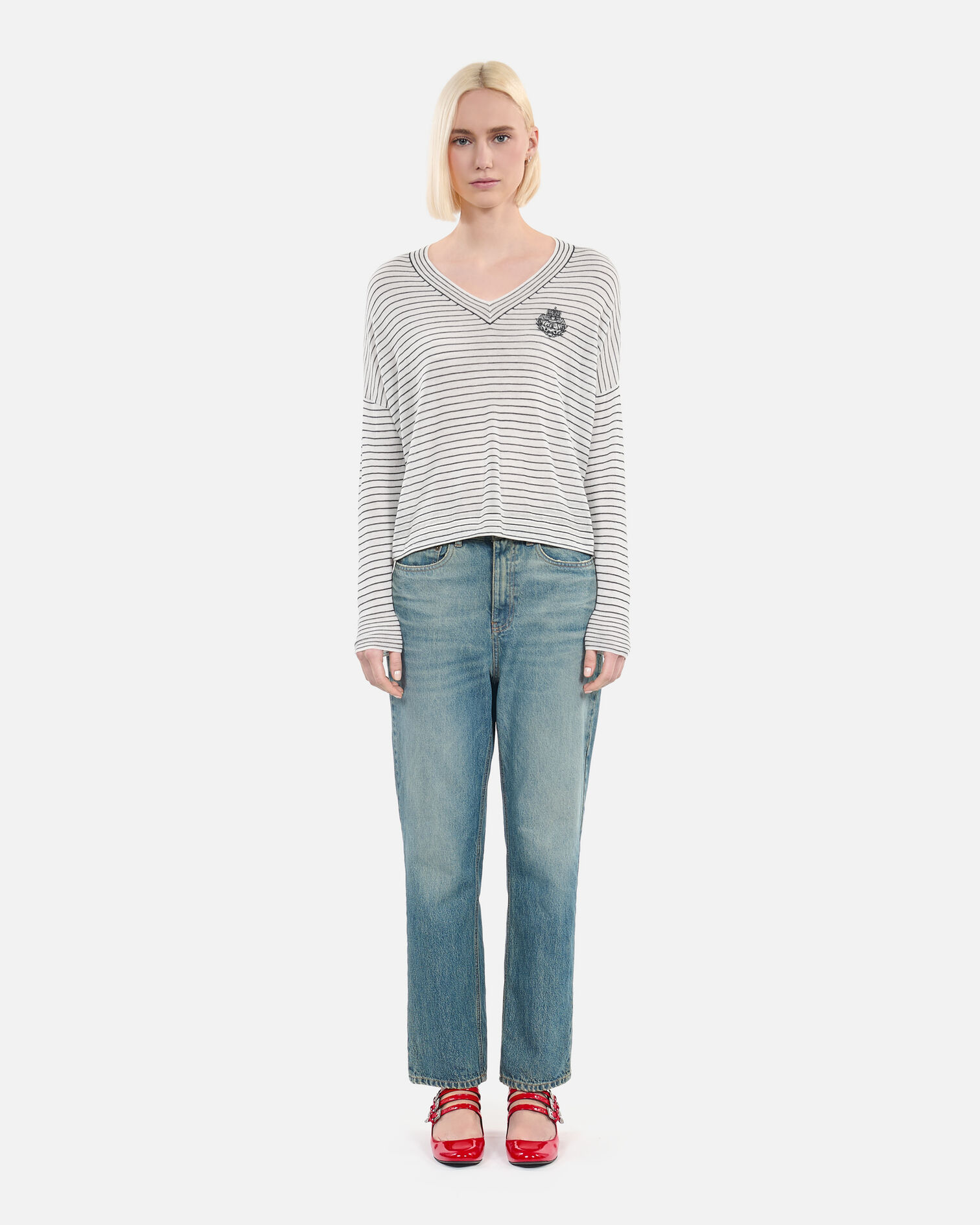 Blazon wool and cashmere striped sweater, WHITE / BLUE, hi-res image number null