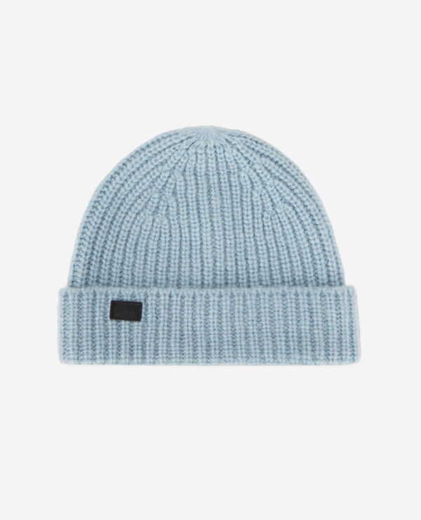 blue ribbed wool-blend beanie