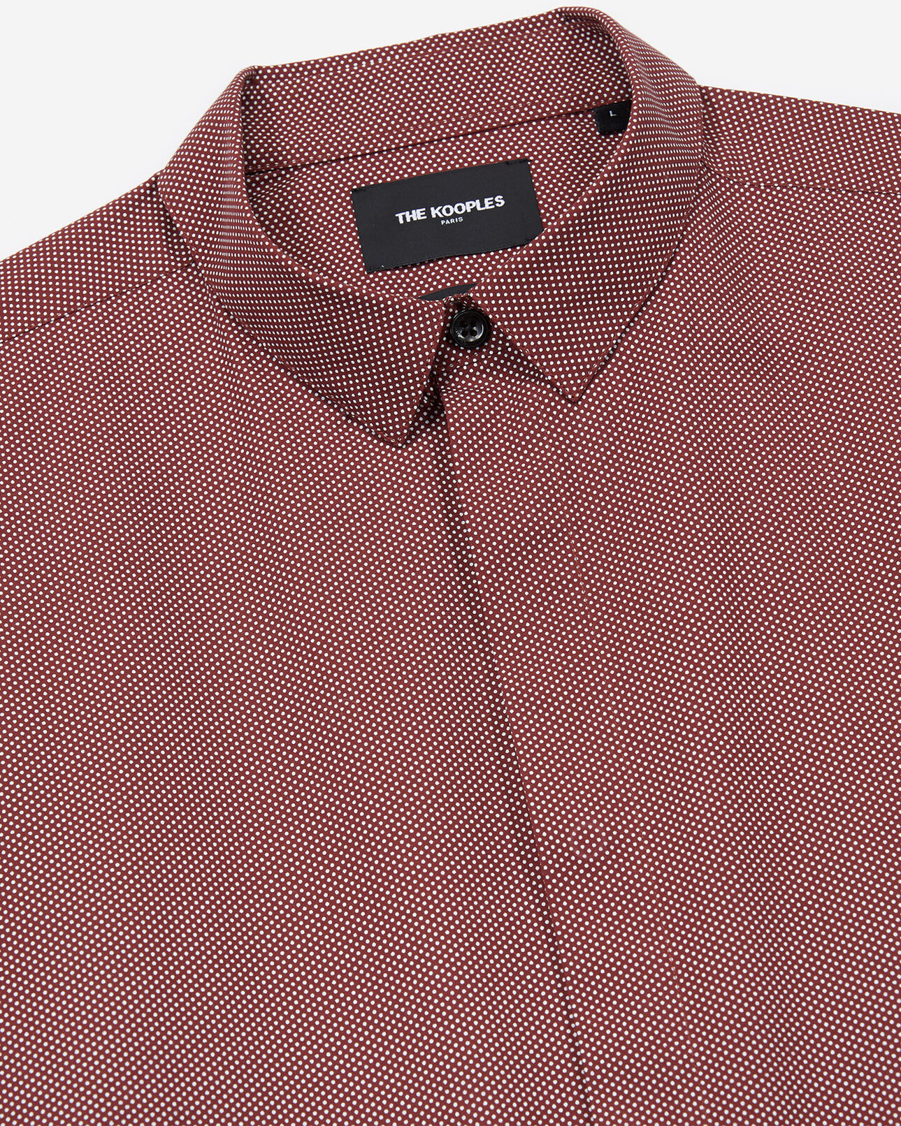 The Kooples MEN BURGUNDY slim-fit burgundy cotton shirt with white micro polka dots