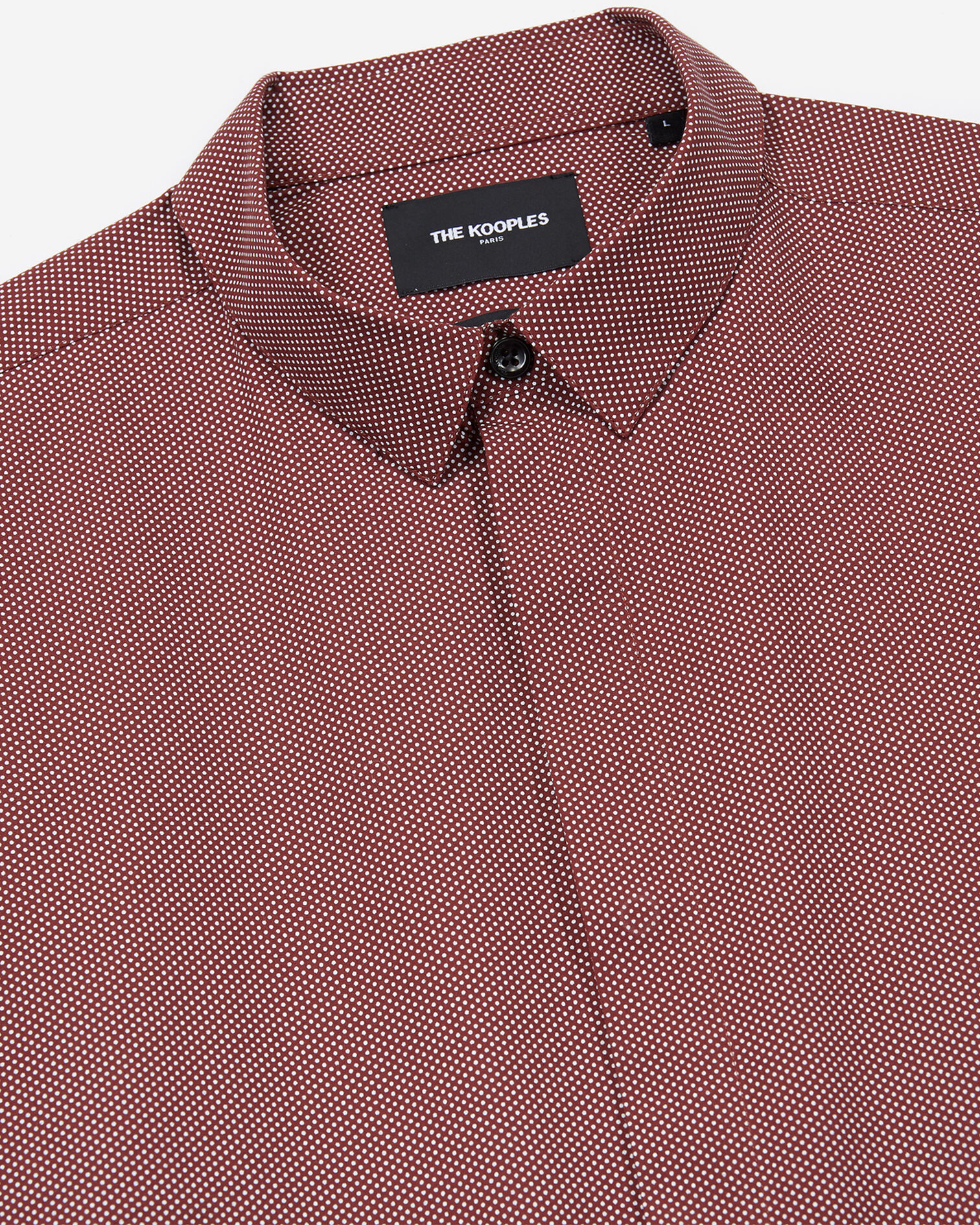 Slim-fit burgundy cotton shirt with white micro polka dots, BURGUNDY, hi-res image number null