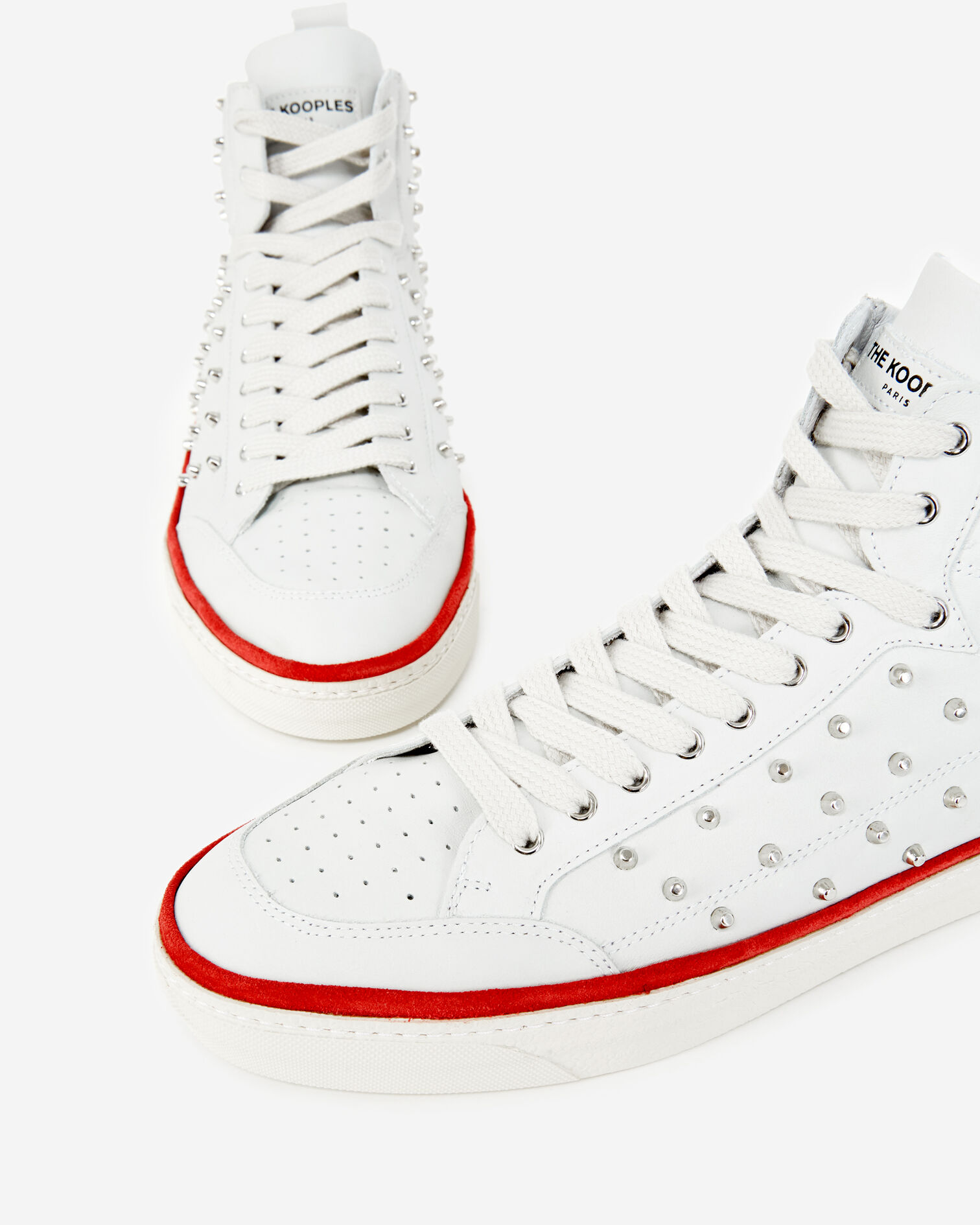 Studded white leather sneakers, WHITE, hi-res image number null