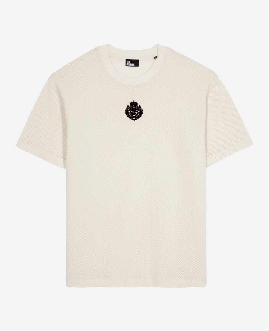The Kooples FEMME ECRU t-shirt avec blason en nid d'abeille écru