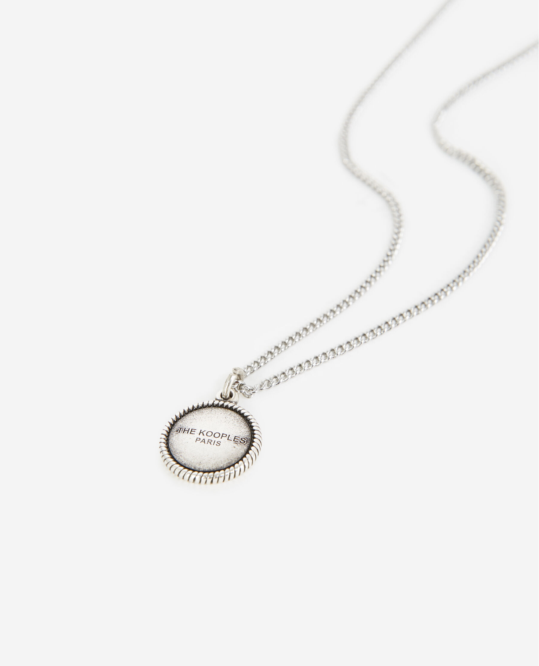 Metal silver necklace with logo pendant