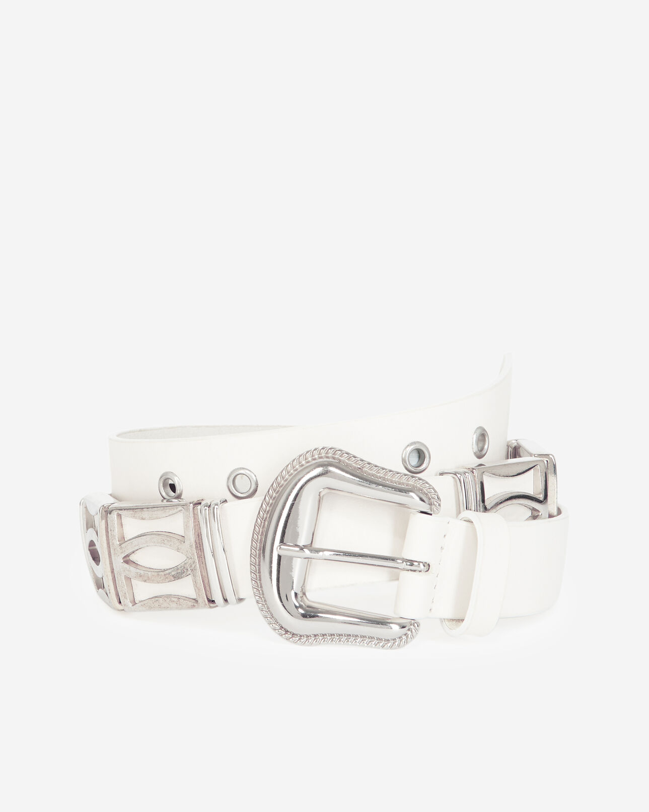 The Kooples FEMME WHITE ceinture cuir blanche pièces métalliques