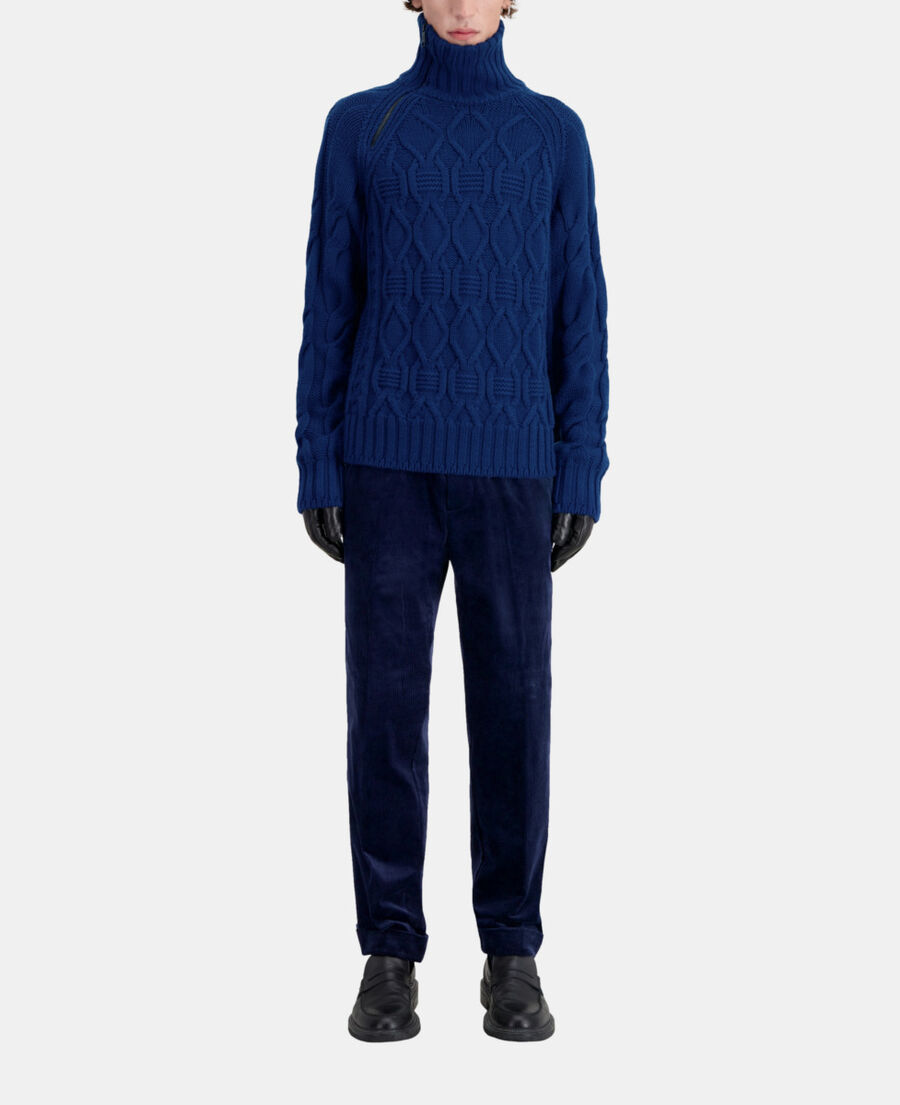 The Kooples MEN ROYAL BLUE - DARK NAVY blue cable wool sweater with zipper
